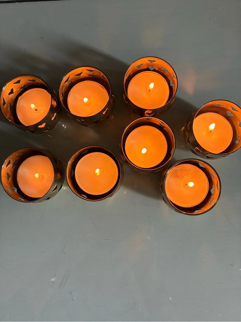Vintage Brass Gold Heart Cutout Votive Candle Holders - Set of 8